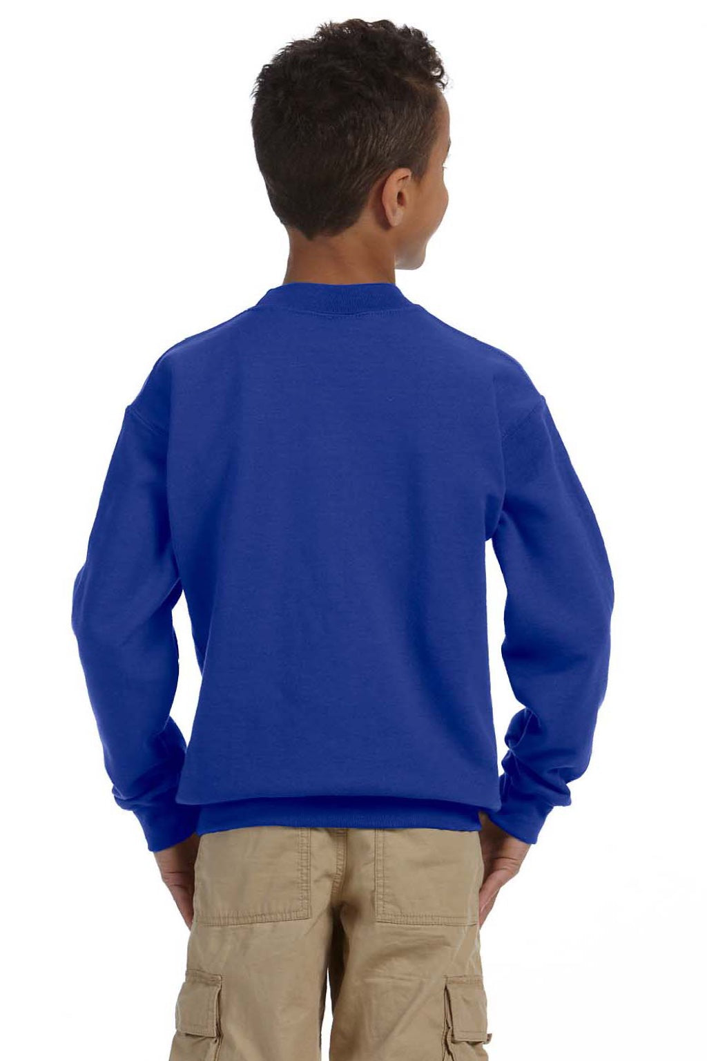 Gildan 18000B Youth Pill Resistant Fleece Crewneck Sweatshirt Royal Blue Model Back