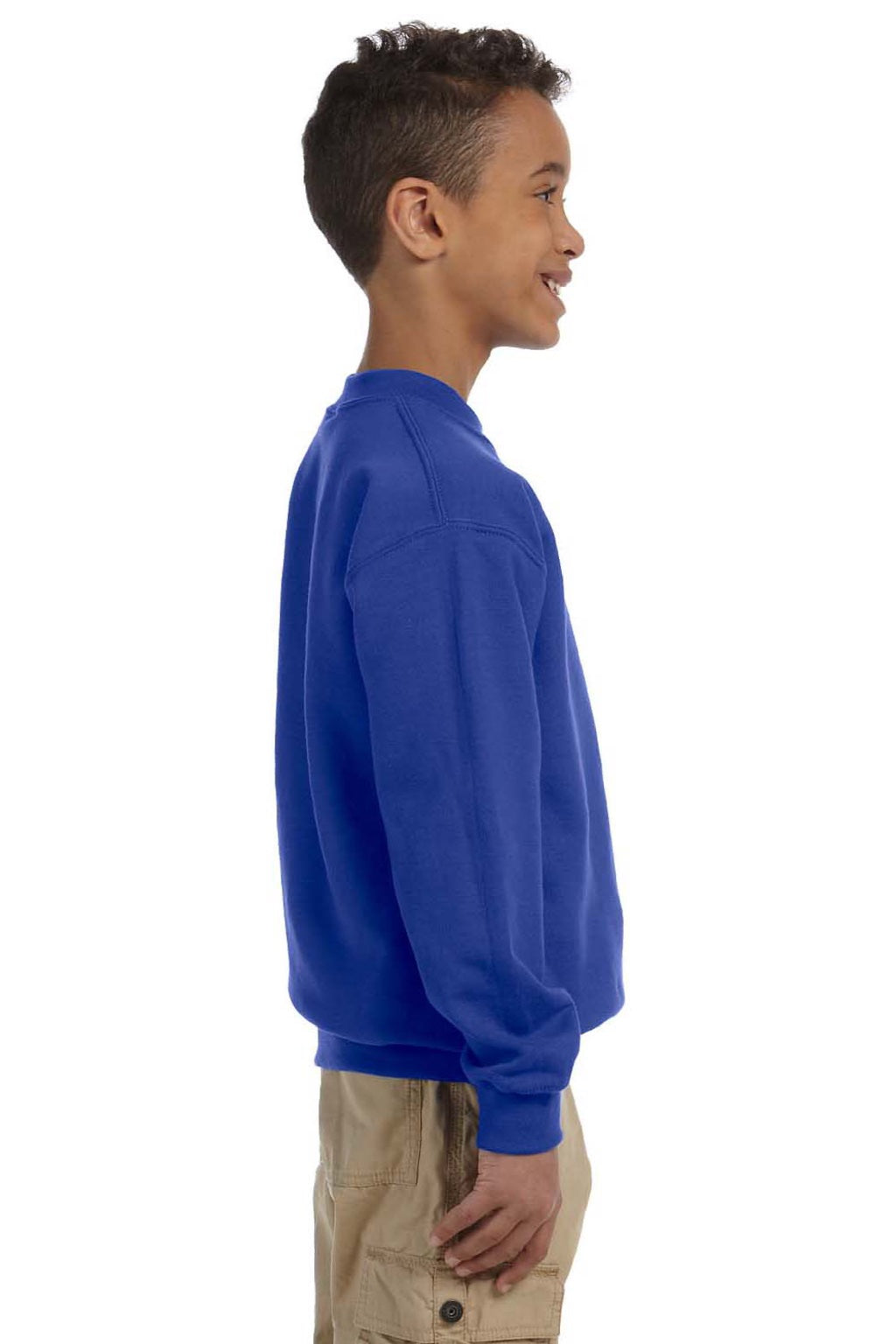 Gildan 18000B Youth Pill Resistant Fleece Crewneck Sweatshirt Royal Blue Model Side