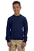 Gildan 18000B Youth Pill Resistant Fleece Crewneck Sweatshirt Navy Blue Model Front