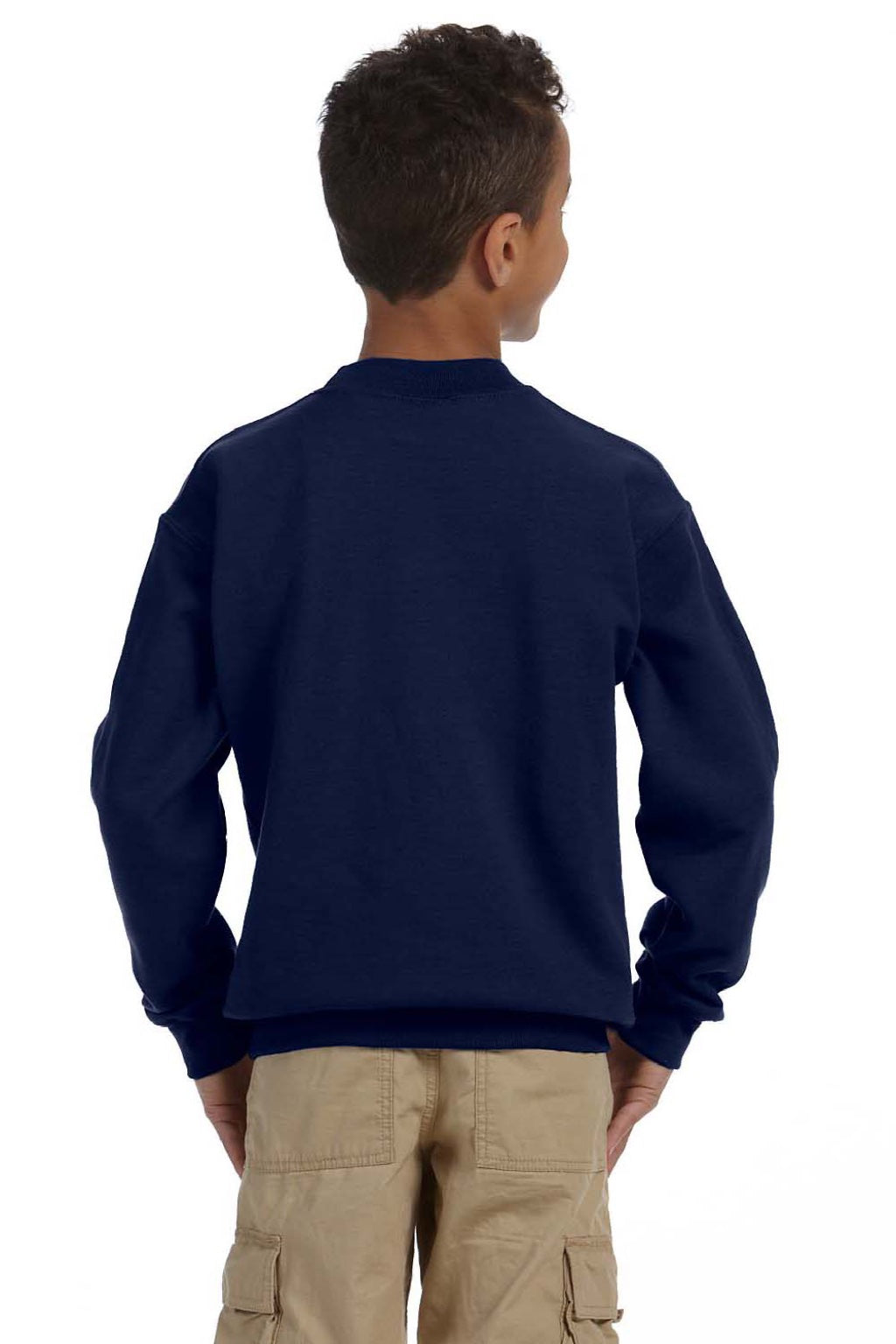Gildan 18000B Youth Pill Resistant Fleece Crewneck Sweatshirt Navy Blue Model Back