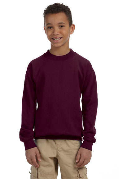 Gildan 18000B Youth Pill Resistant Fleece Crewneck Sweatshirt Maroon Model Front