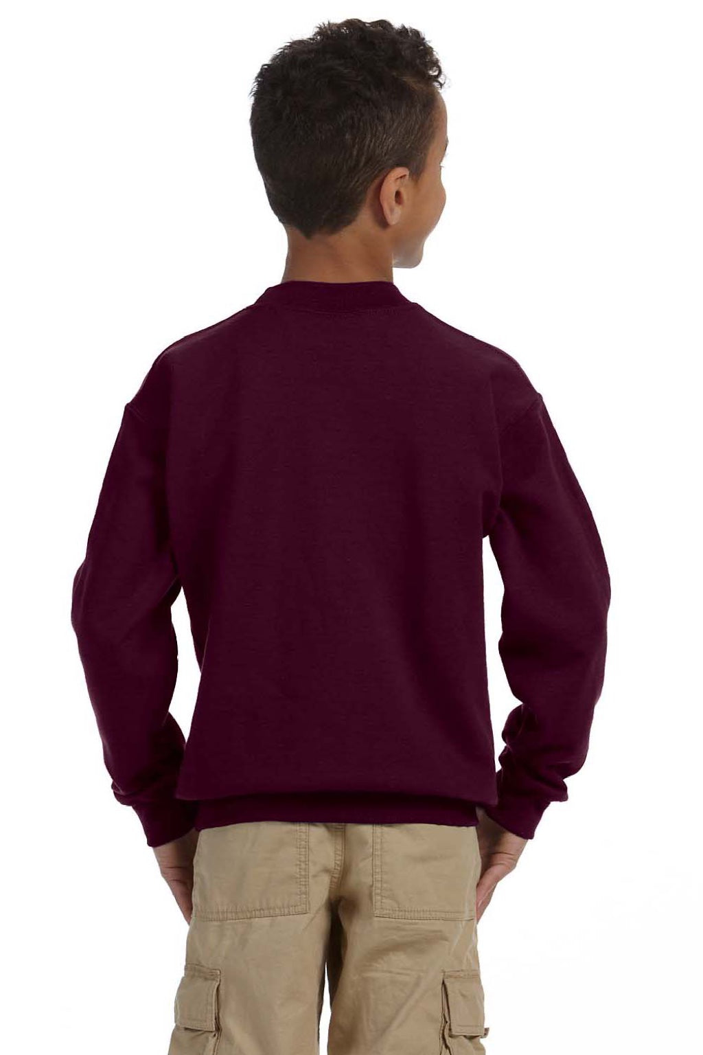 Gildan 18000B Youth Pill Resistant Fleece Crewneck Sweatshirt Maroon Model Back
