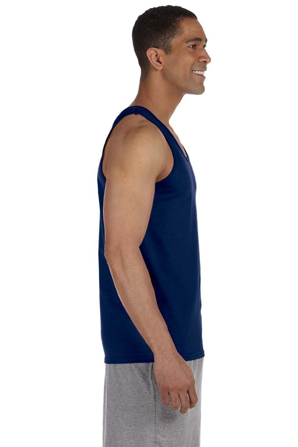 Gildan 2200 Mens Ultra Tank Top Navy Blue Model Side