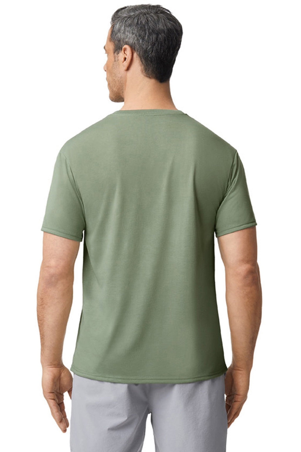 Gildan 42000 Mens Performance Jersey Moisture Wicking Short Sleeve Crewneck T-Shirt Sage Green Model Back
