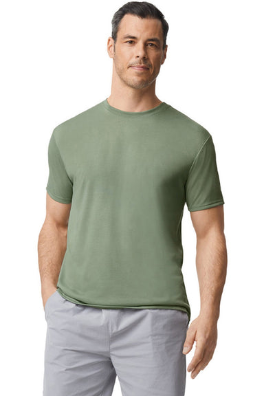 Gildan 42000 Mens Performance Jersey Moisture Wicking Short Sleeve Crewneck T-Shirt Sage Green Model Front