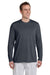 Gildan 42400 Mens Performance Jersey Moisture Wicking Long Sleeve Crewneck T-Shirt Charcoal Grey Model Front