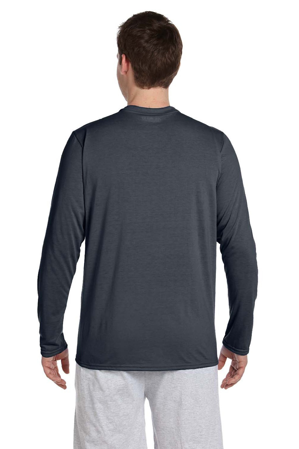 Gildan 42400 Mens Performance Jersey Moisture Wicking Long Sleeve Crewneck T-Shirt Charcoal Grey Model Back