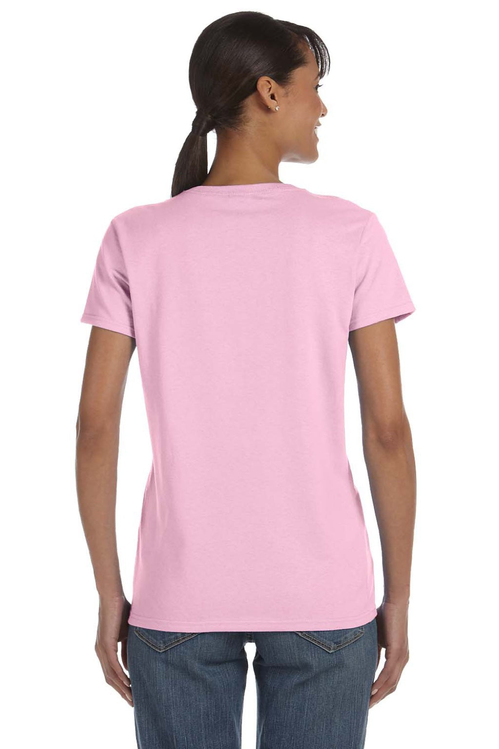 Gildan 5000L Womens Short Sleeve Crewneck T-Shirt Light Pink Model Back