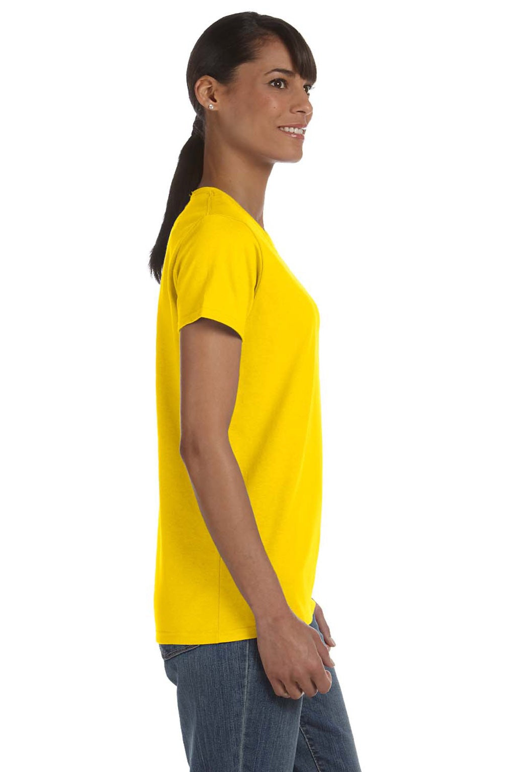 Gildan 5000L Womens Short Sleeve Crewneck T-Shirt Daisy Yellow Model Side