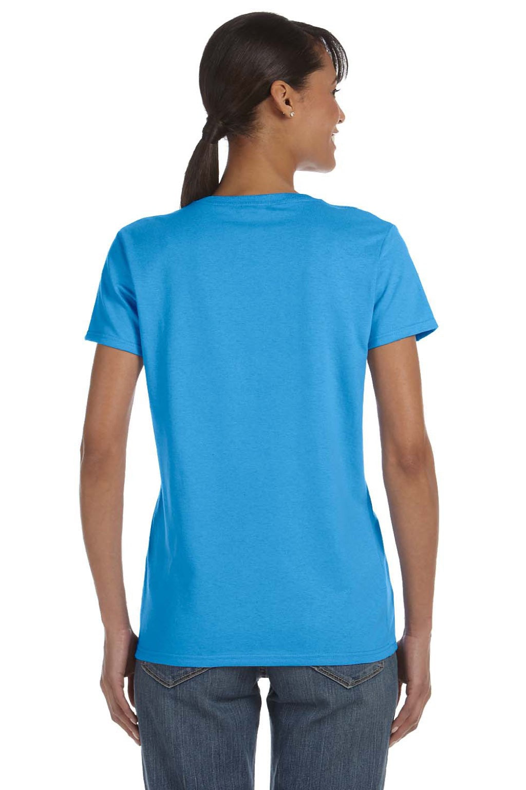 Gildan 5000L Womens Short Sleeve Crewneck T-Shirt Heather Sapphire Blue Model Back