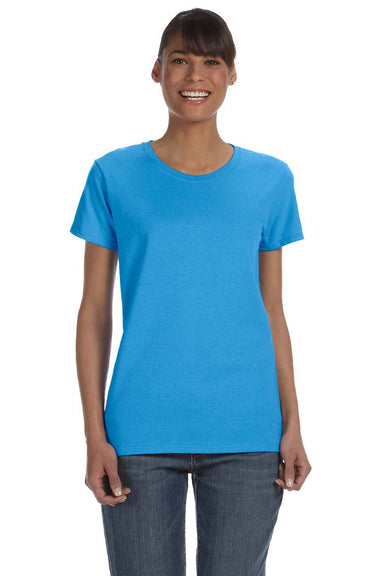 Gildan 5000L Womens Short Sleeve Crewneck T-Shirt Heather Sapphire Blue Model Front