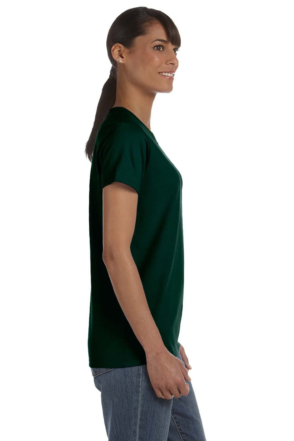 Gildan 5000L Womens Short Sleeve Crewneck T-Shirt Forest Green Model Side