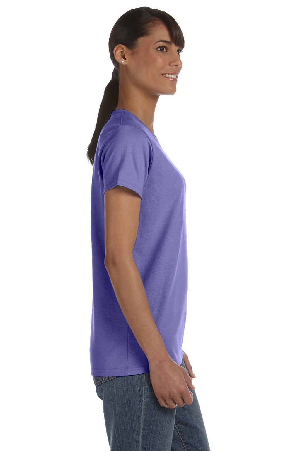 Gildan 5000L Womens Short Sleeve Crewneck T-Shirt Violet Purple Model Side