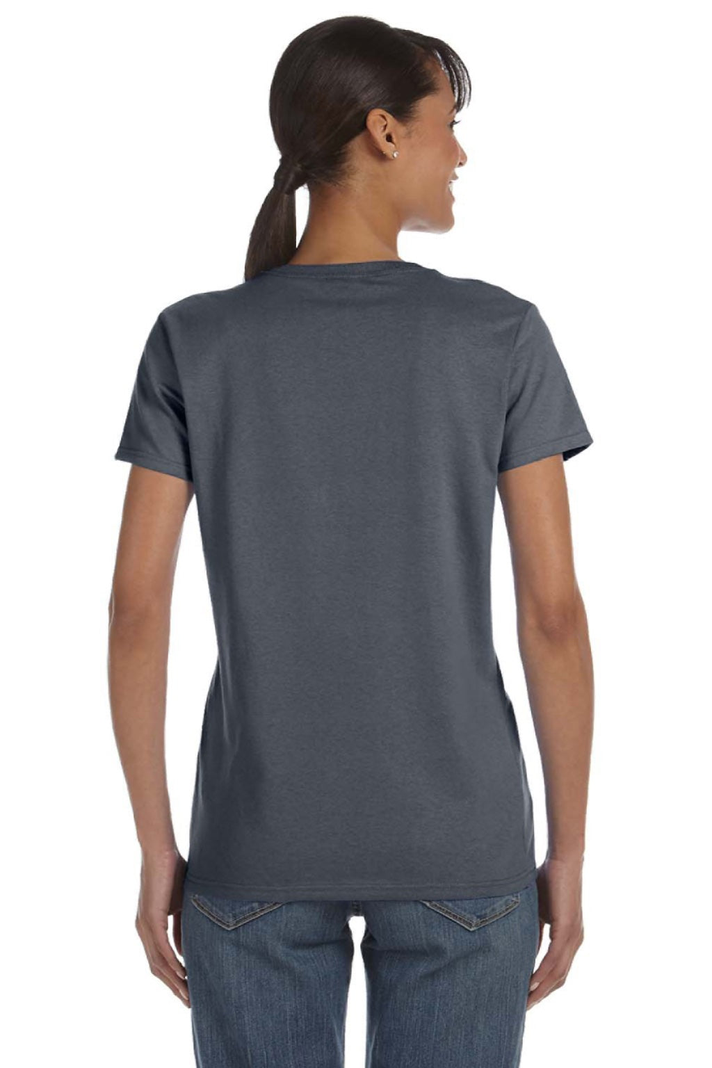 Gildan 5000L Womens Short Sleeve Crewneck T-Shirt Heather Dark Grey Model Back