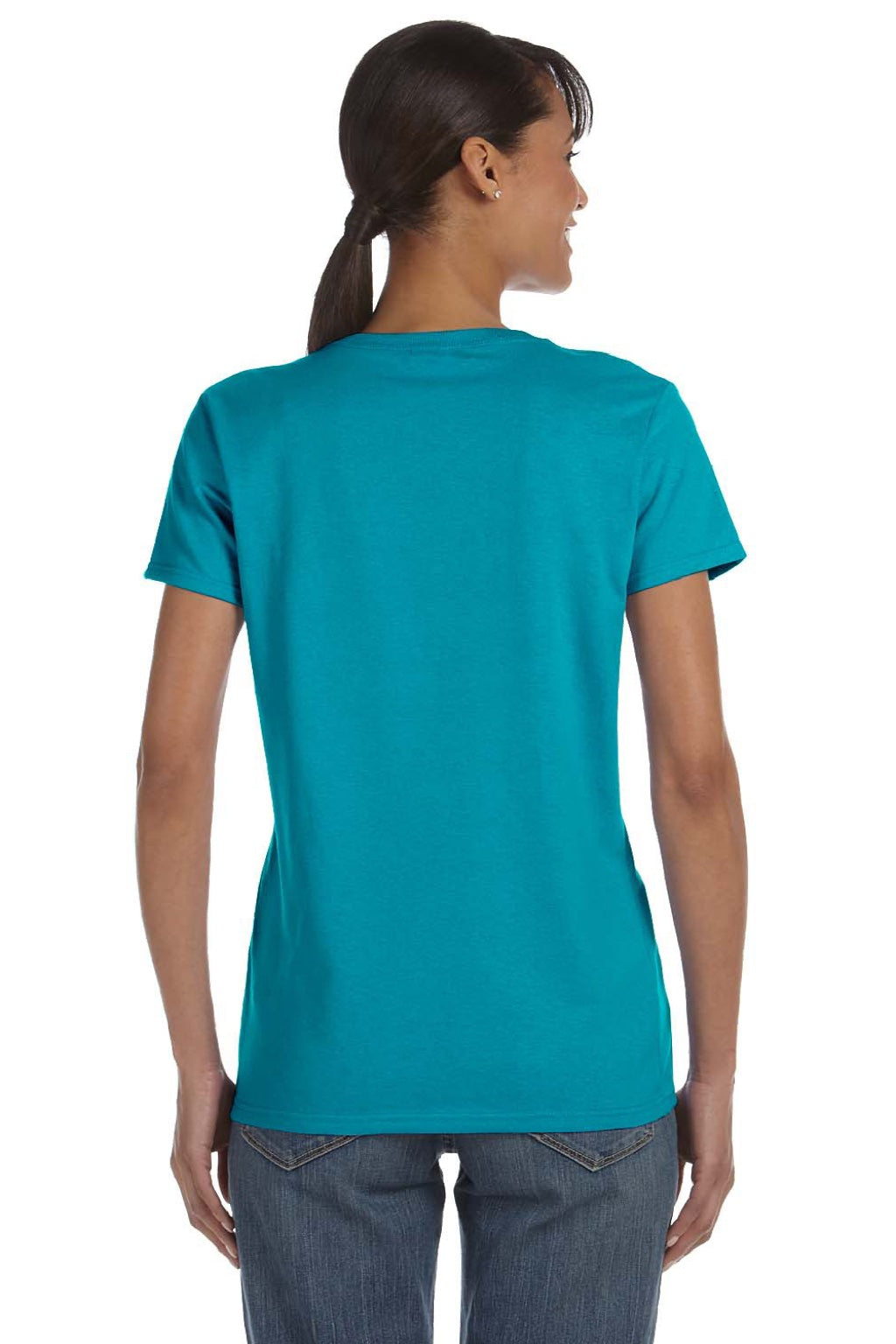 Gildan 5000L Womens Short Sleeve Crewneck T-Shirt Tropical Blue Model Back