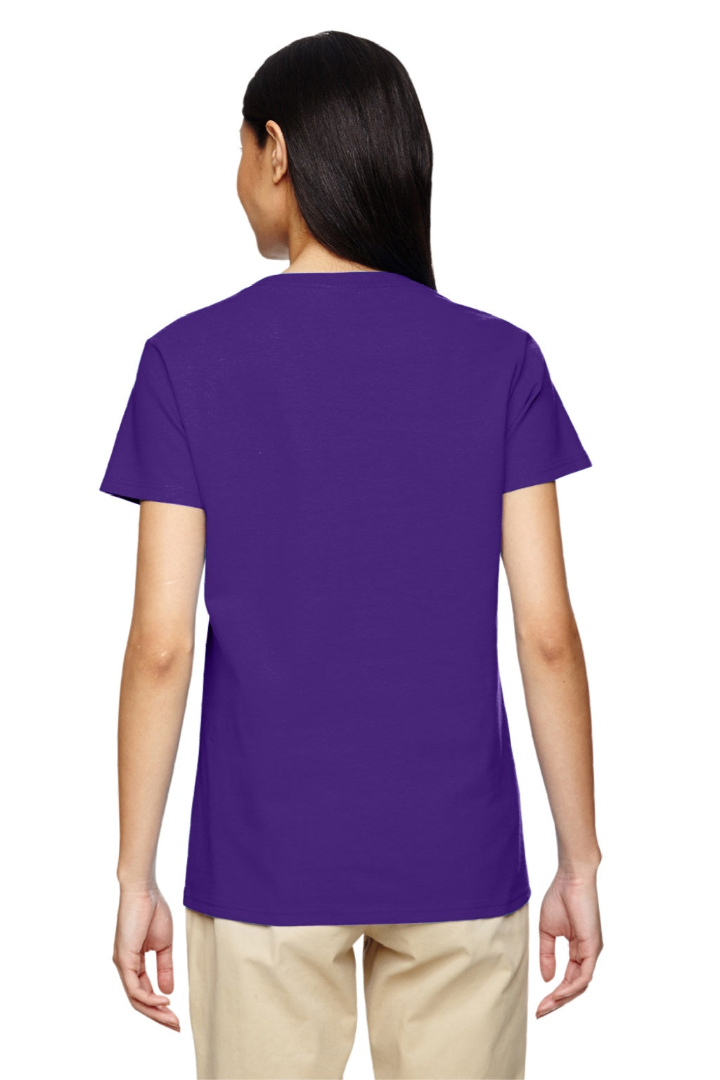 Gildan 5V00L Womens Short Sleeve V-Neck T-Shirt Purple Model Back