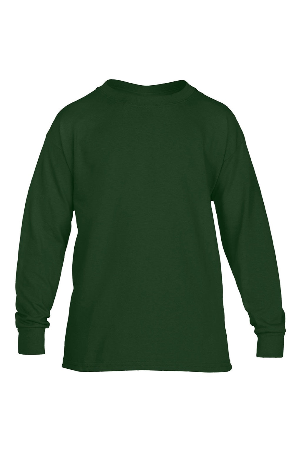 Gildan 5400B Youth Long Sleeve Crewneck T-Shirt Forest Green Flat Front