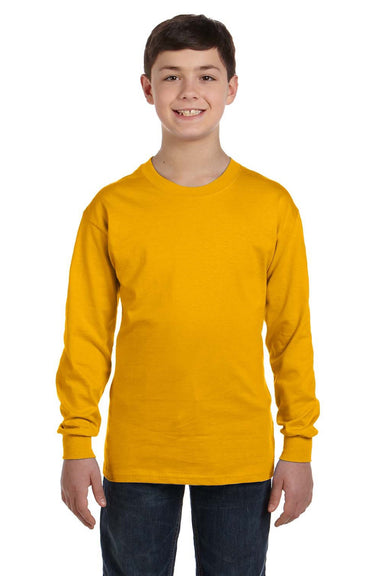 Gildan 5400B Youth Long Sleeve Crewneck T-Shirt Gold Model Front