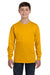 Gildan 5400B Youth Long Sleeve Crewneck T-Shirt Gold Model Front
