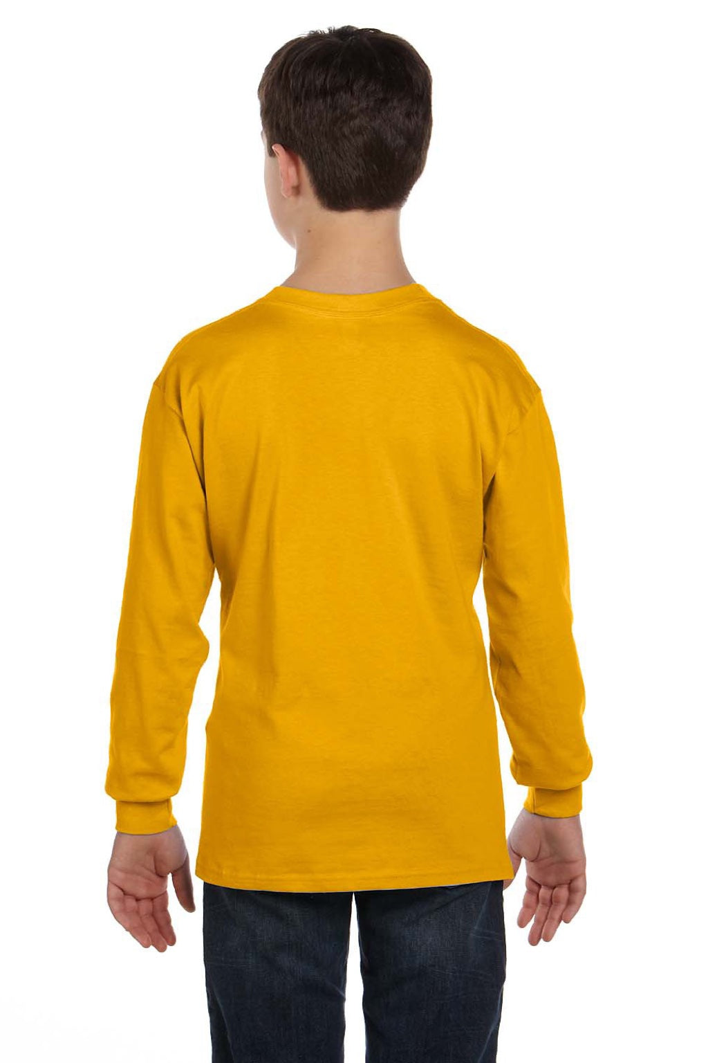 Gildan 5400B Youth Long Sleeve Crewneck T-Shirt Gold Model Back
