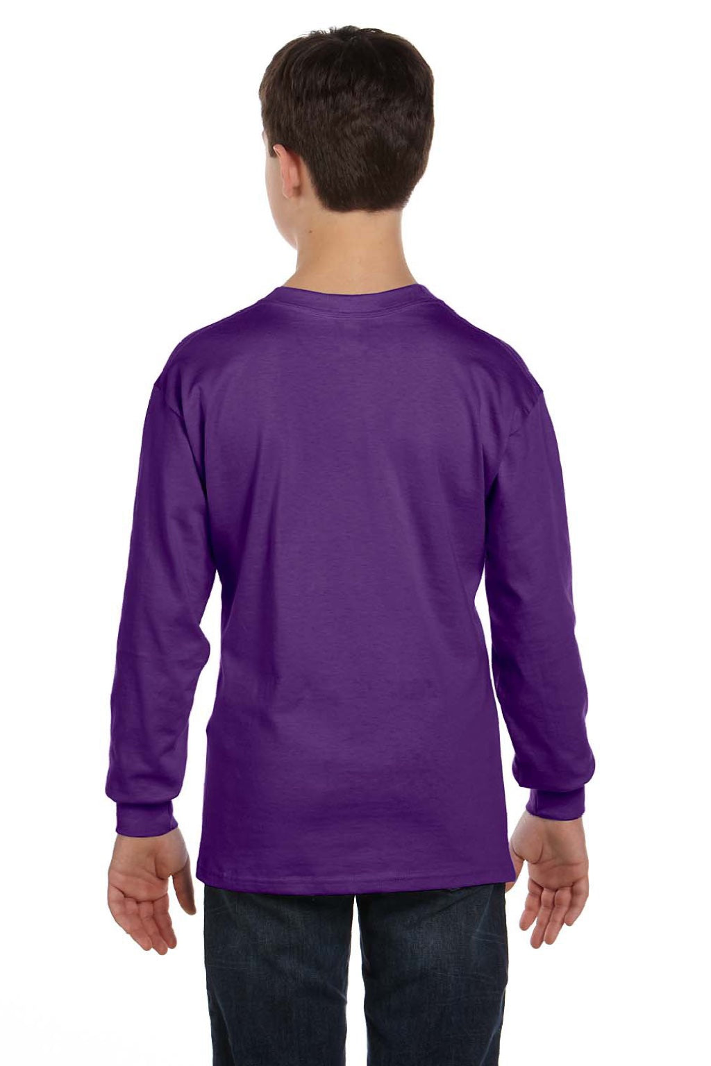 Gildan 5400B Youth Long Sleeve Crewneck T-Shirt Purple Model Back