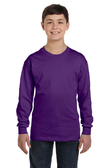 Gildan 5400B Youth Long Sleeve Crewneck T-Shirt Purple Model Front