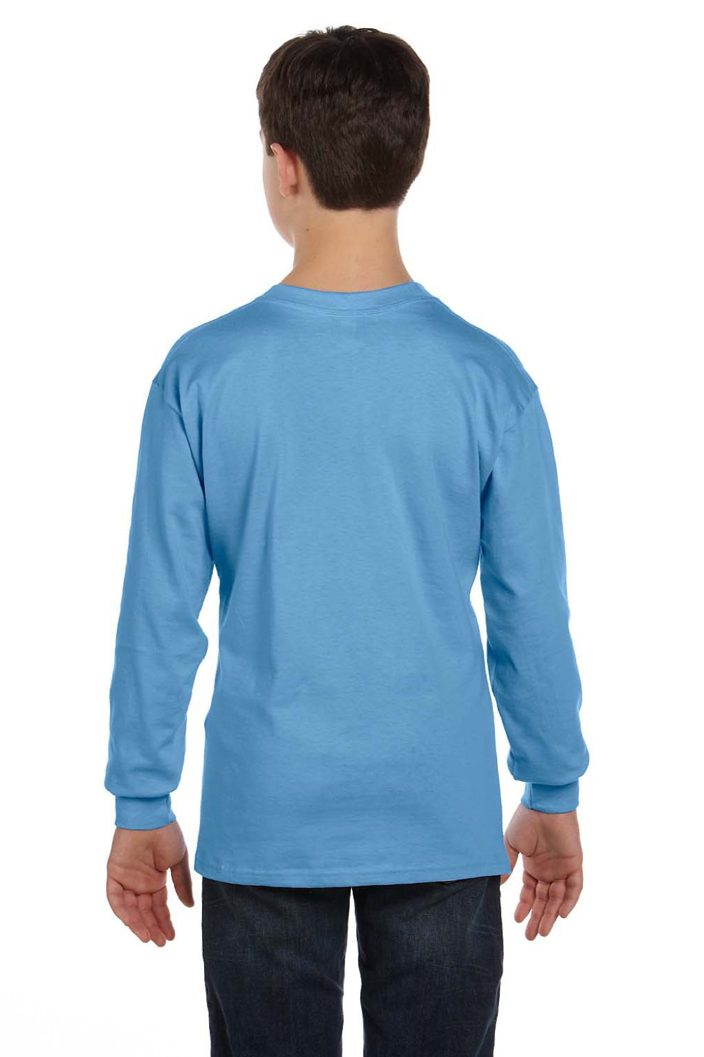 Gildan 5400B Youth Long Sleeve Crewneck T-Shirt Carolina Blue Model Back