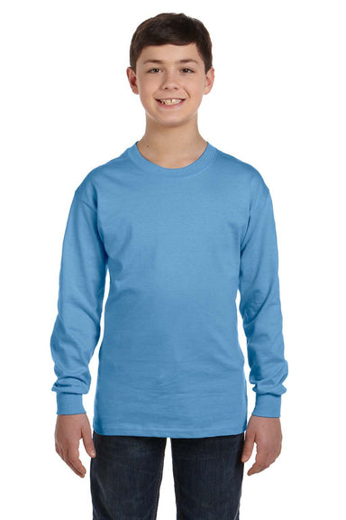 Gildan 5400B Youth Long Sleeve Crewneck T-Shirt Carolina Blue Model Front
