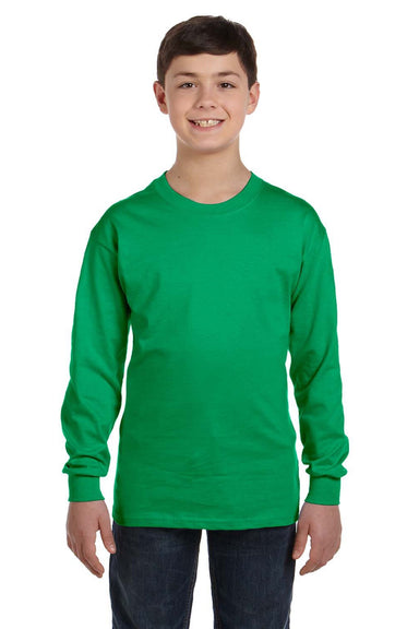 Gildan 5400B Youth Long Sleeve Crewneck T-Shirt Irish Green Model Front
