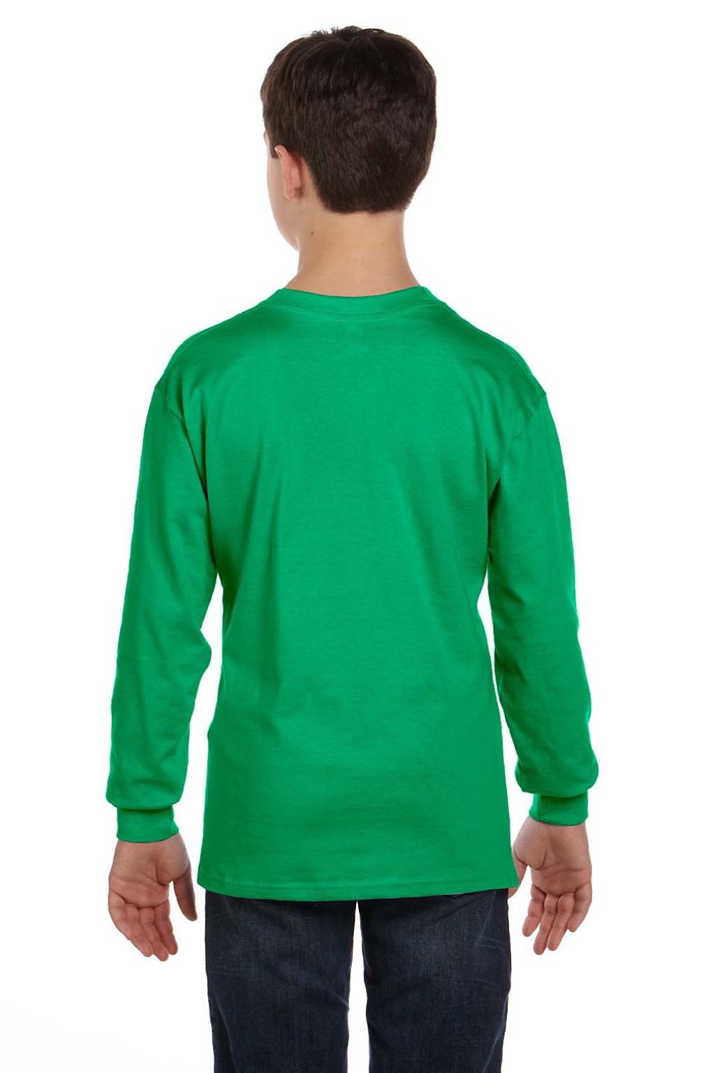 Gildan 5400B Youth Long Sleeve Crewneck T-Shirt Irish Green Model Back