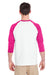 Gildan 5700 Mens 3/4 Sleeve Crewneck T-Shirt White/Heliconia Pink Model Back