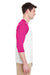 Gildan 5700 Mens 3/4 Sleeve Crewneck T-Shirt White/Heliconia Pink Model Side