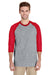 Gildan 5700 Mens 3/4 Sleeve Crewneck T-Shirt Sport Grey/Red Model Front