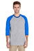 Gildan 5700 Mens 3/4 Sleeve Crewneck T-Shirt Sport Grey/Royal Blue Model Front
