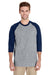 Gildan 5700 Mens 3/4 Sleeve Crewneck T-Shirt Sport Grey/Navy Blue Model Front