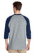 Gildan 5700 Mens 3/4 Sleeve Crewneck T-Shirt Sport Grey/Navy Blue Model Back