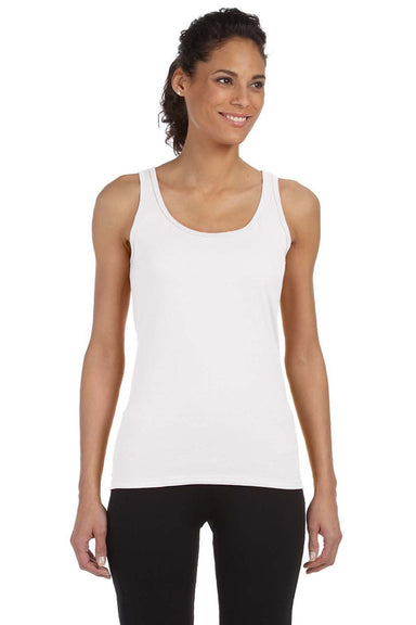 Gildan 64200L Womens Softstyle Tank Top White Model Front