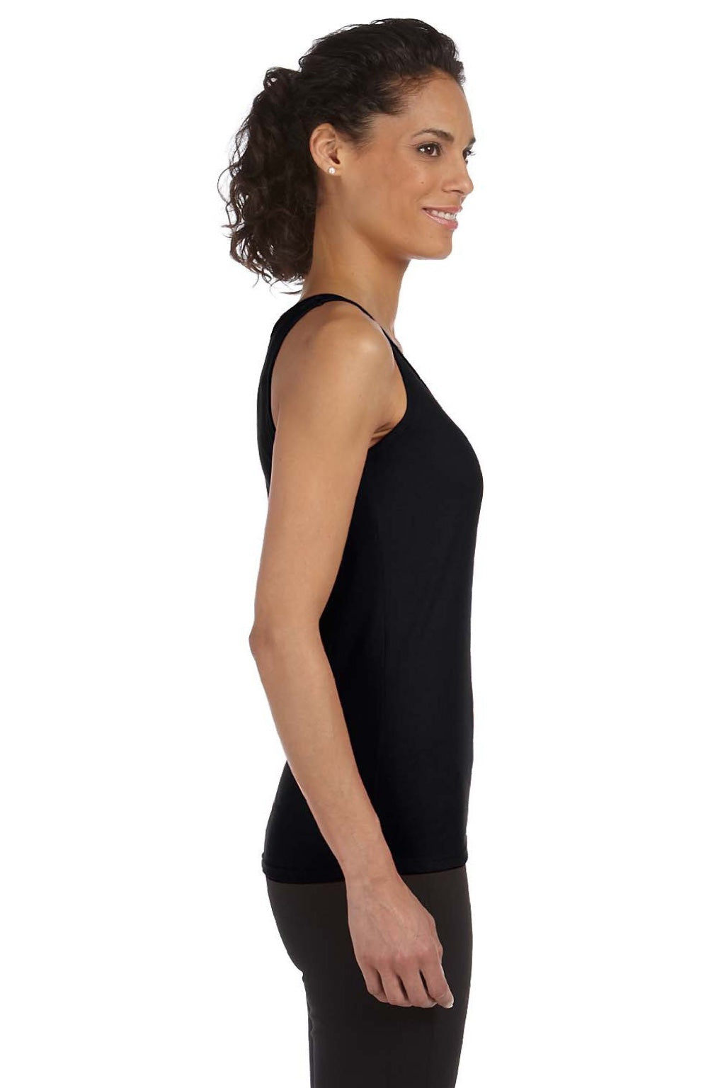 Gildan 64200L Womens Softstyle Tank Top Black Model Side