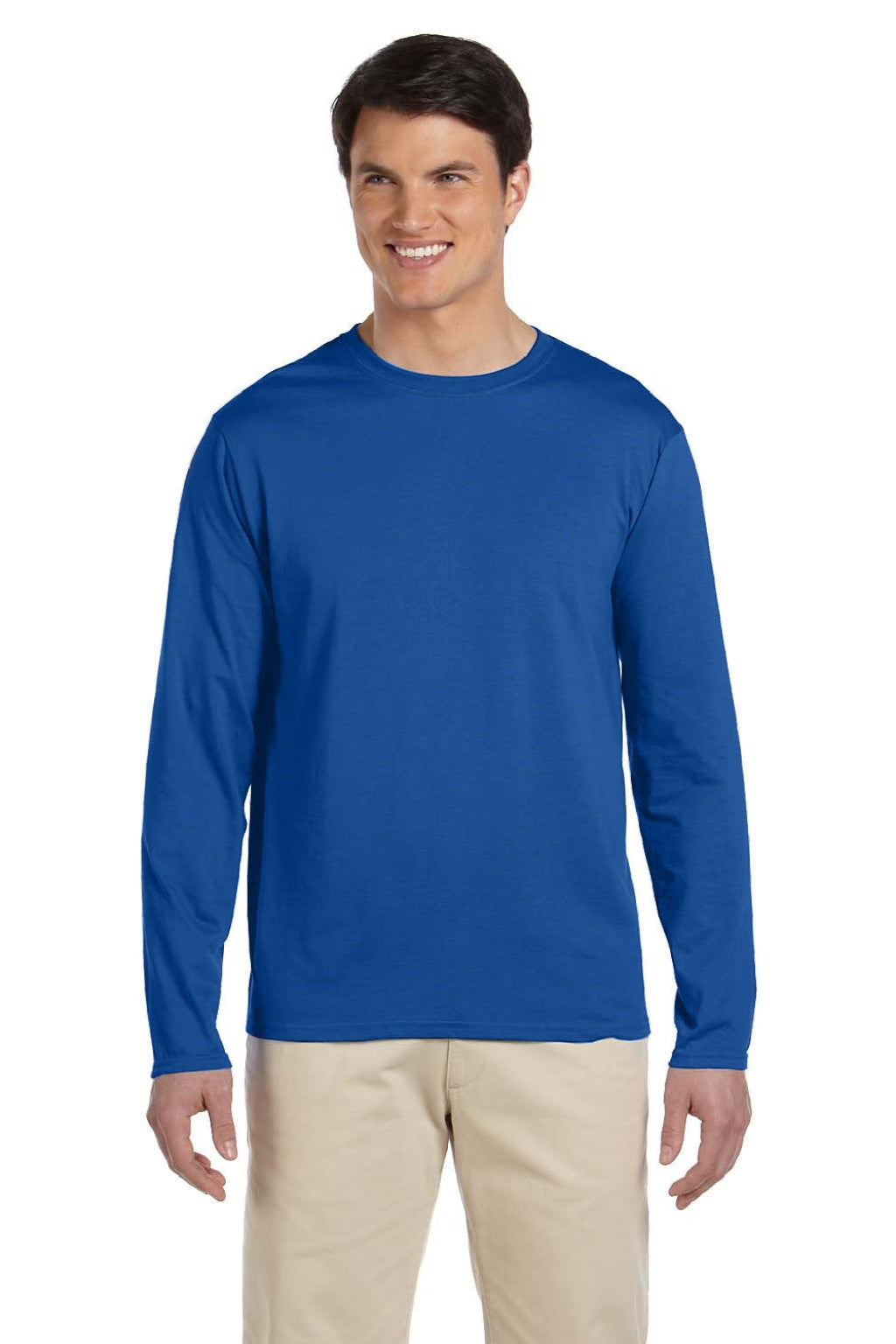 Gildan 64400 Mens Softstyle Long Sleeve Crewneck T-Shirt Royal Blue Model Front