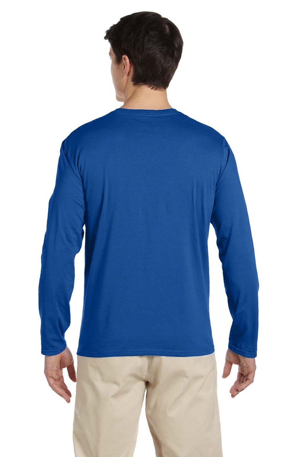 Gildan 64400 Mens Softstyle Long Sleeve Crewneck T-Shirt Royal Blue Model Back
