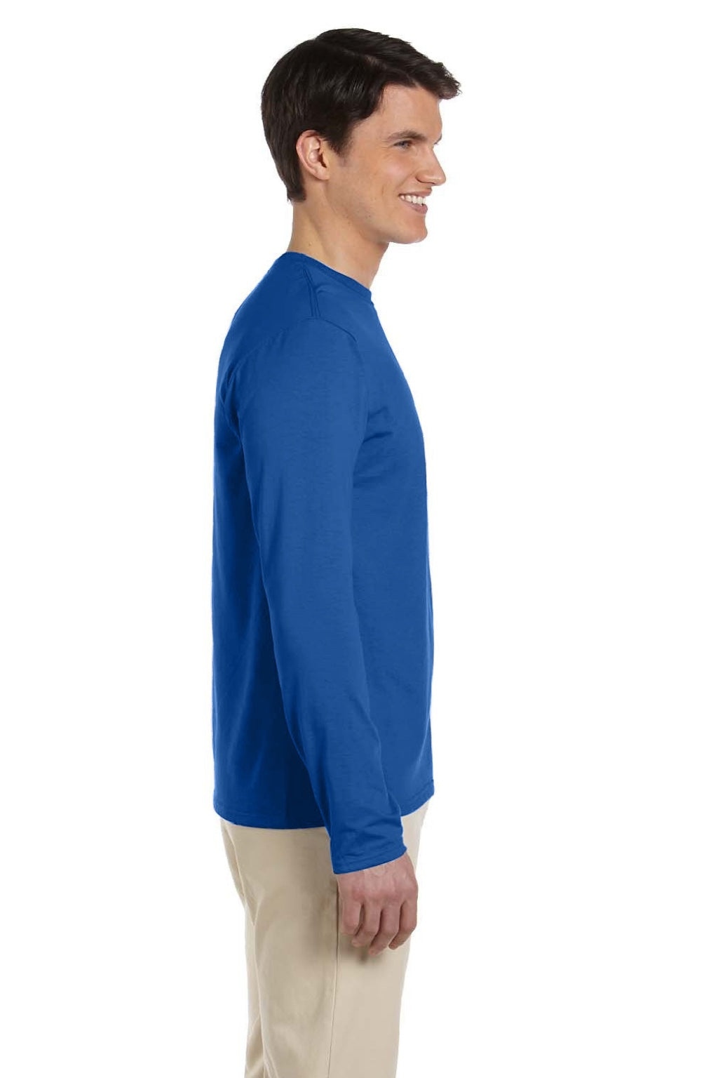 Gildan 64400 Mens Softstyle Long Sleeve Crewneck T-Shirt Royal Blue Model Side