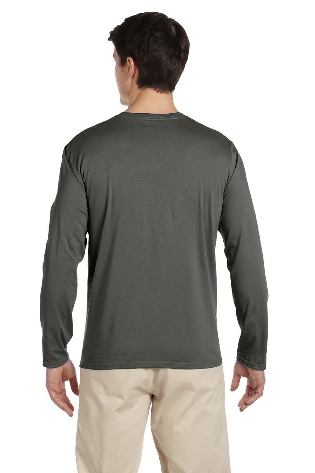 Gildan 64400 Mens Softstyle Long Sleeve Crewneck T-Shirt Military Green Model Back