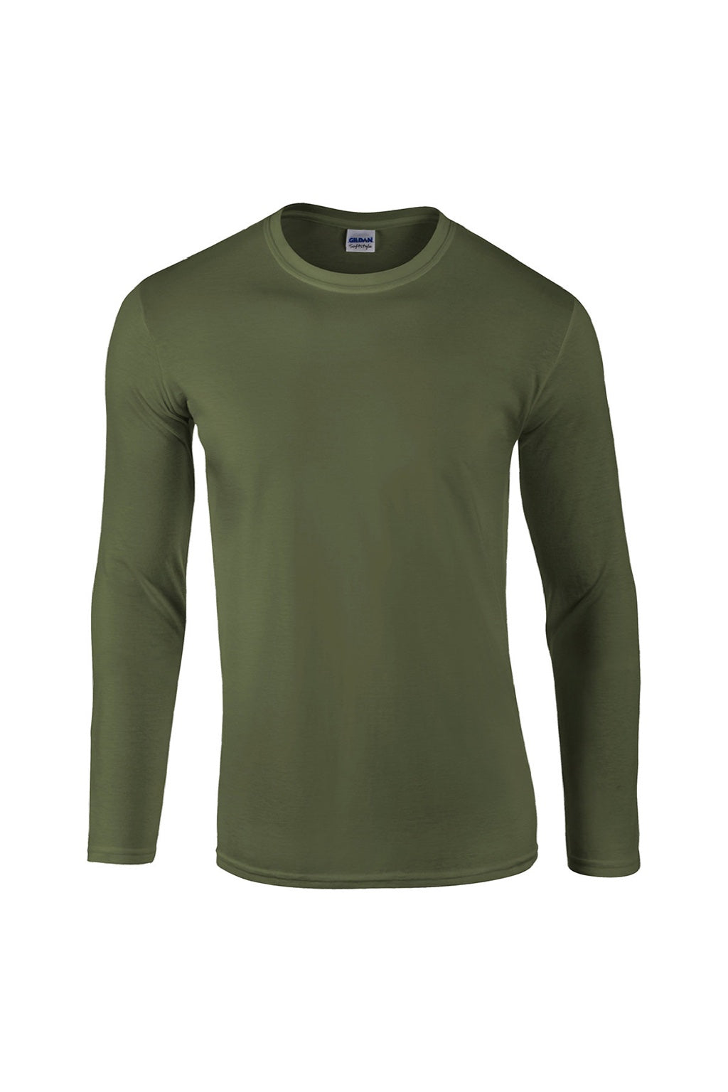 Gildan 64400 Mens Softstyle Long Sleeve Crewneck T-Shirt Military Green Flat Front