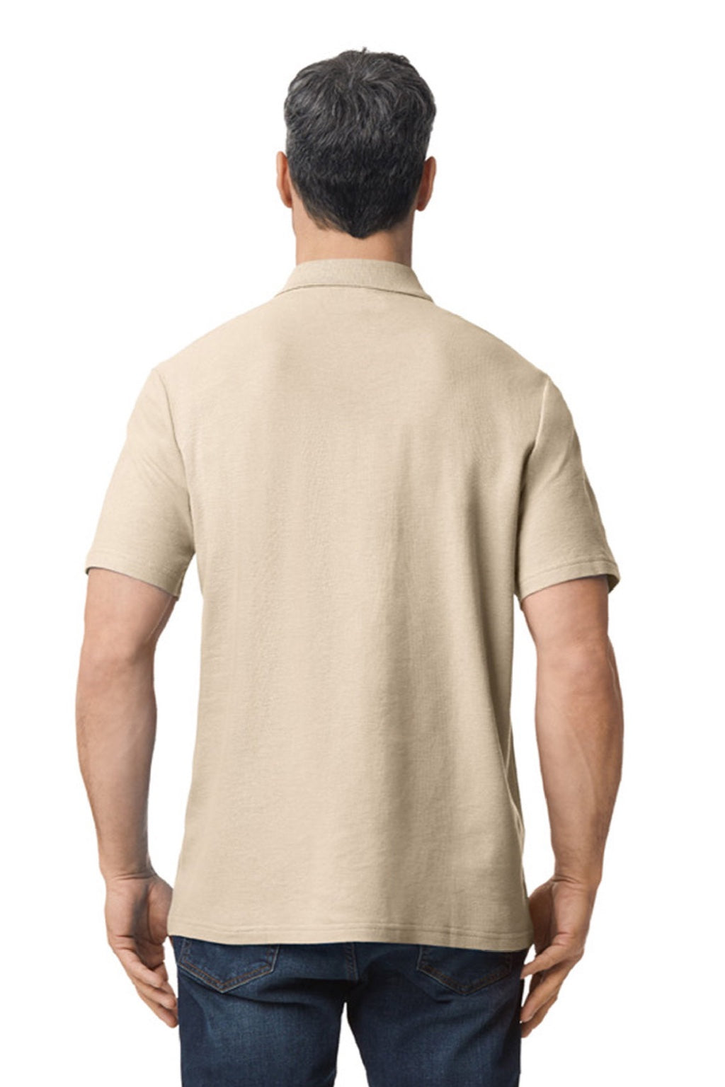 Gildan 64800 Mens Softstyle Pique Short Sleeve Polo Shirt Sand Model Back