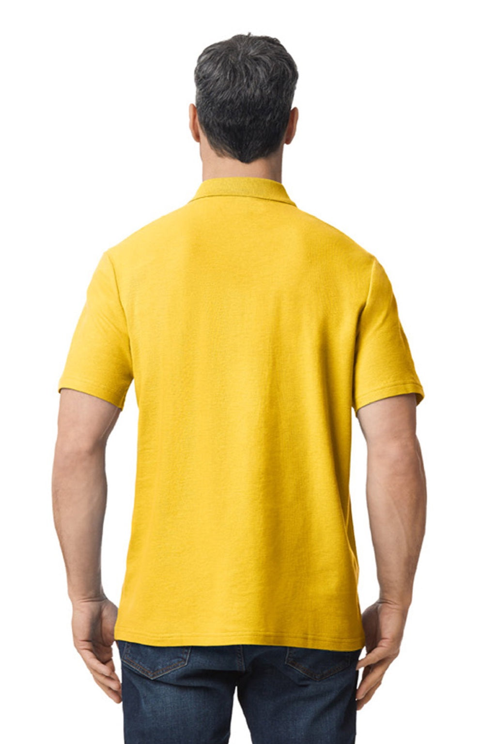 Gildan 64800 Mens Softstyle Pique Short Sleeve Polo Shirt Daisy Yellow Model Back
