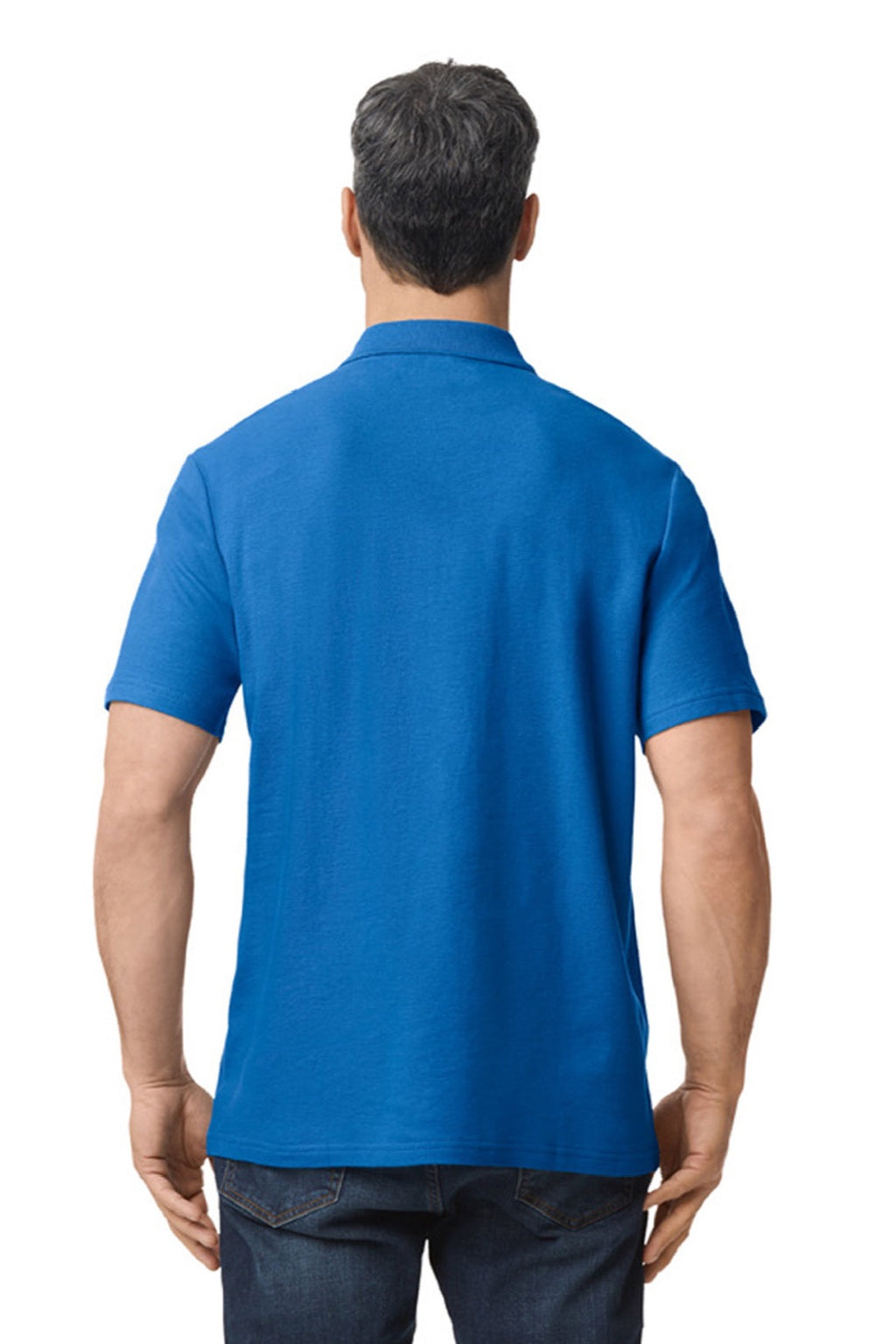Gildan 64800 Mens Softstyle Pique Short Sleeve Polo Shirt Royal Blue Model Back