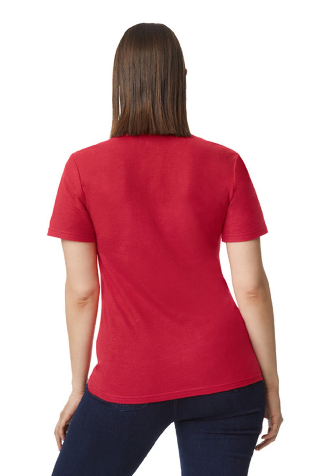 Gildan 64800L Womens Softstyle Pique Short Sleeve Polo Shirt Cherry Red Model Back
