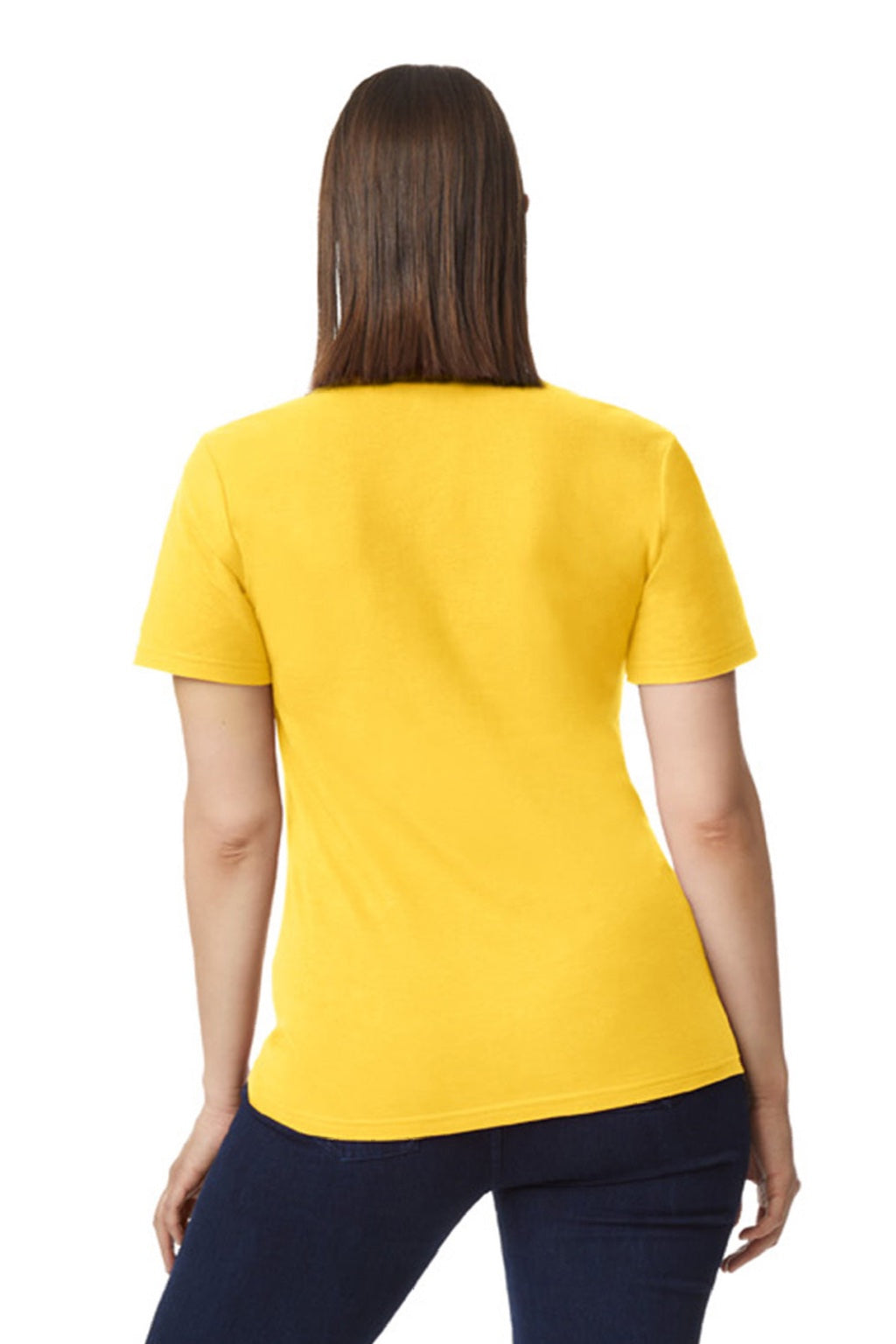 Gildan 64800L Womens Softstyle Pique Short Sleeve Polo Shirt Daisy Yellow Model Back
