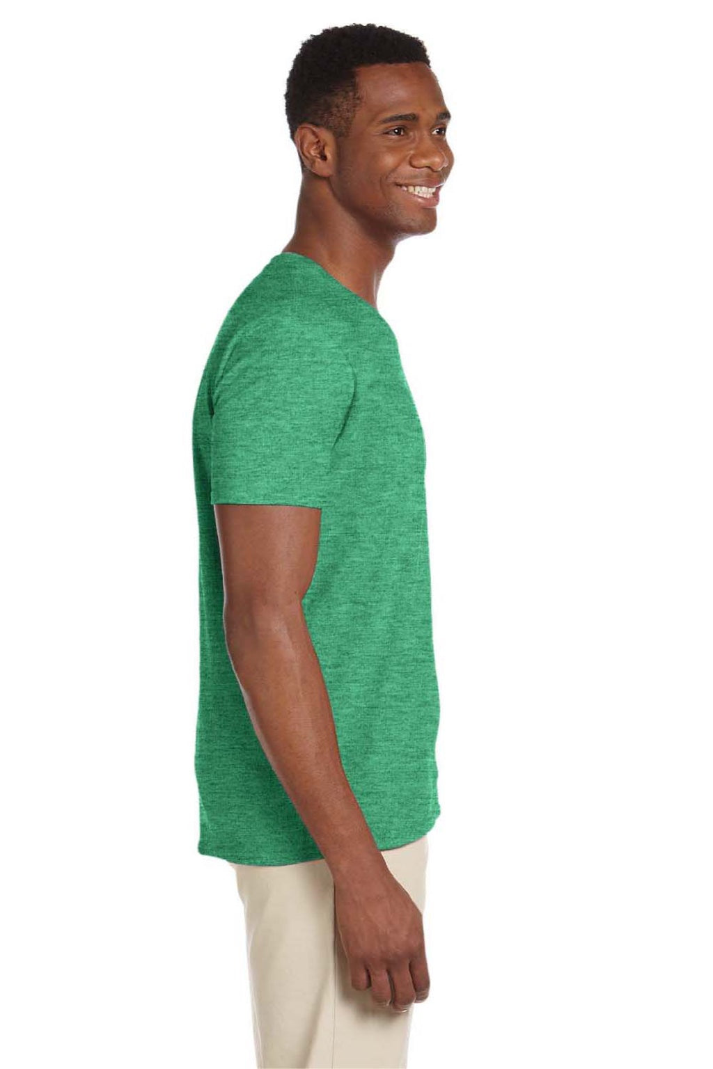 Gildan 64V00 Mens Softstyle Short Sleeve V-Neck T-Shirt Heather Irish Green Model Side
