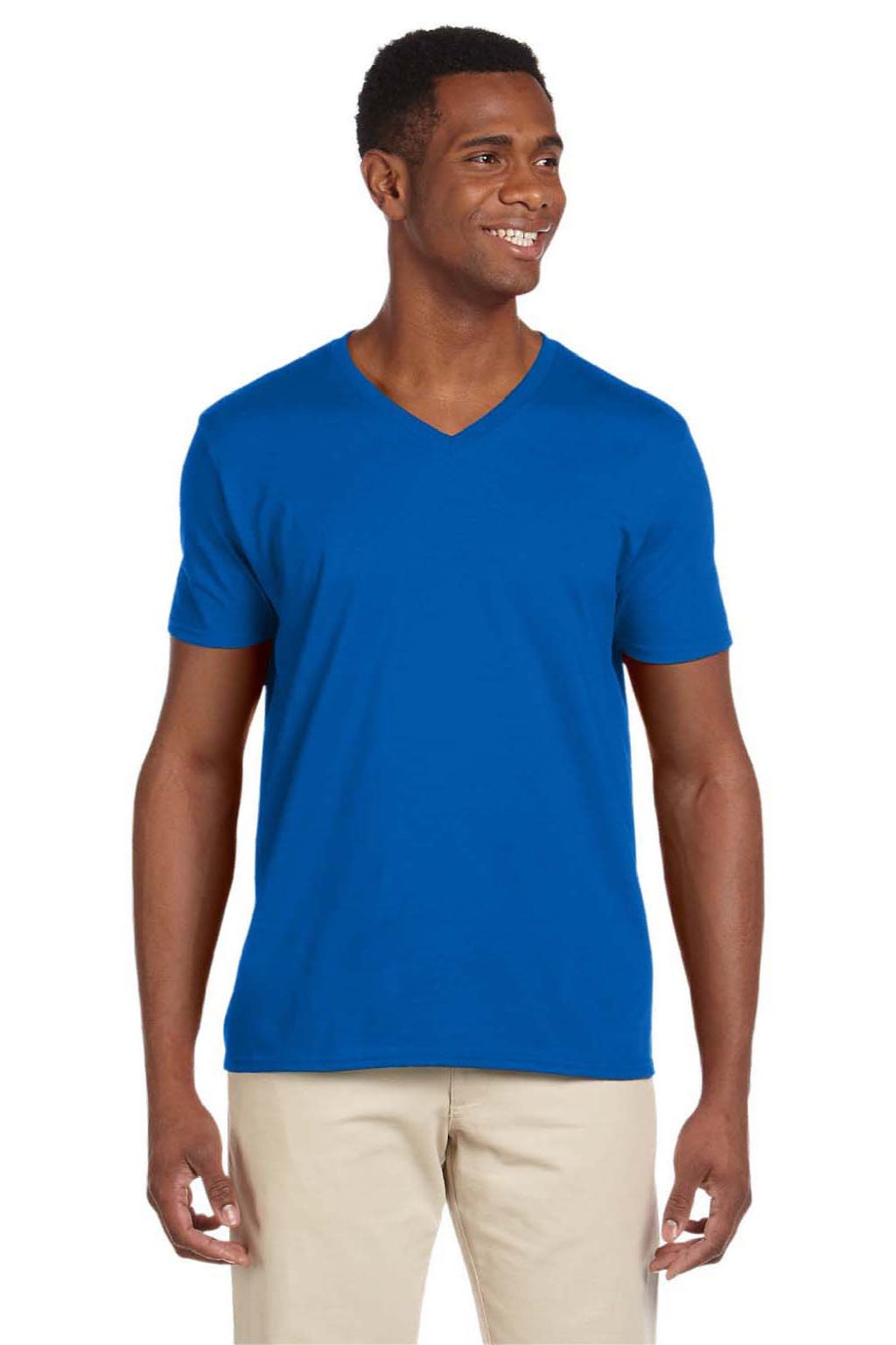 Gildan 64V00 Mens Softstyle Short Sleeve V-Neck T-Shirt Royal Blue Model Front